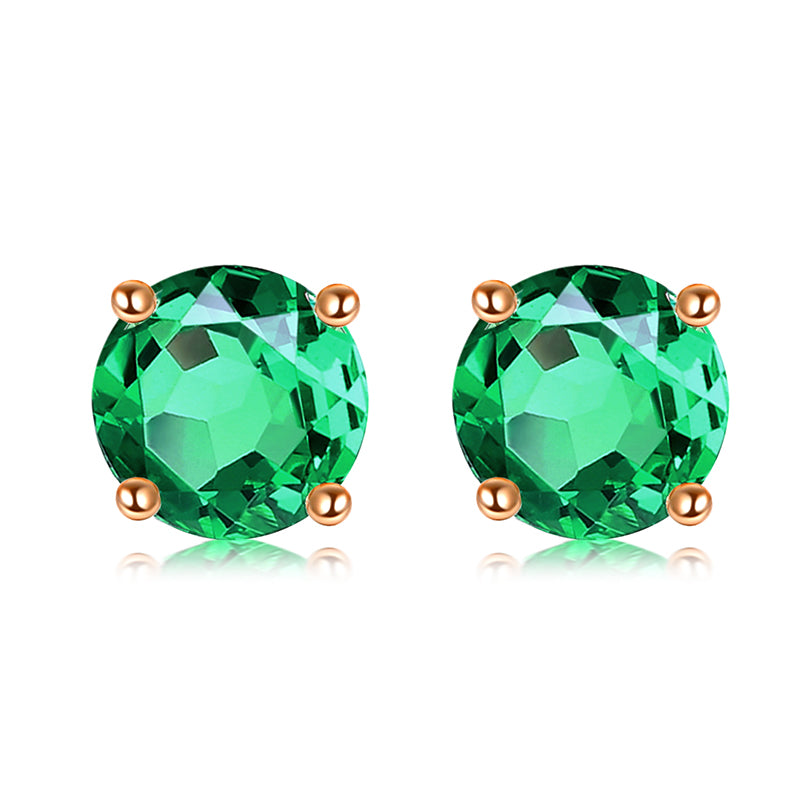 18K Gold Round Shape Emerald Earring Studs