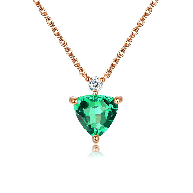 18K Gold Trilliant Cut Emerald Pendants for Women Gift