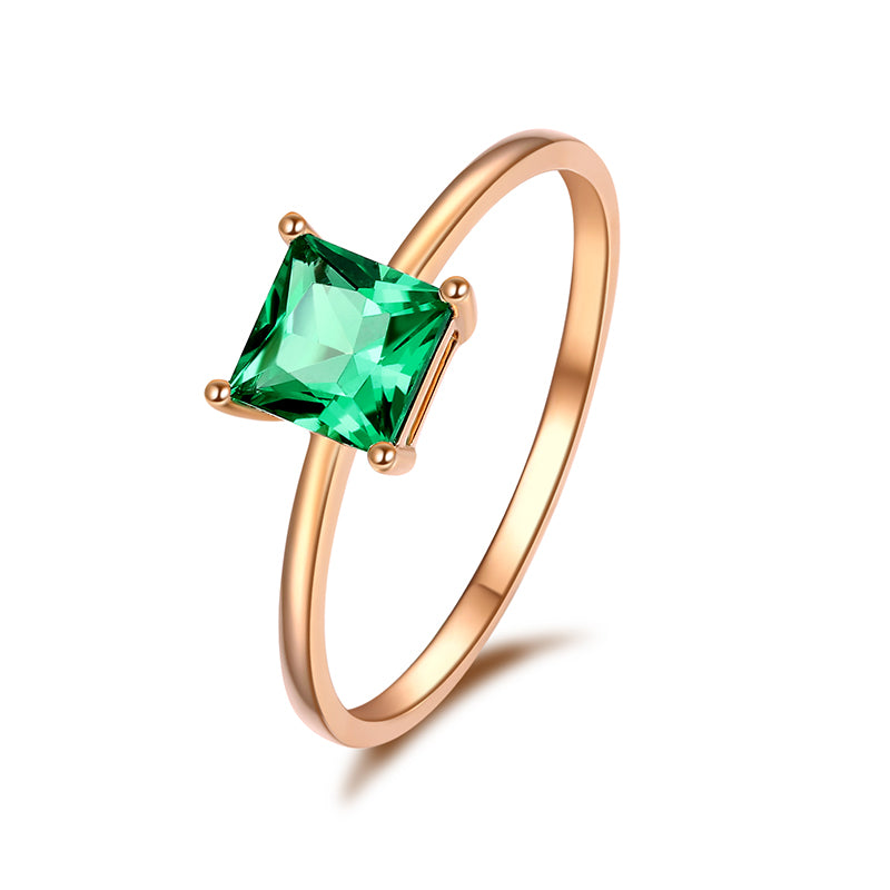 18K Princess Cut Emerald Wedding Ring