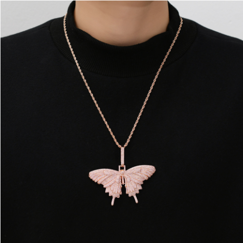 Sterling Silver Pink Butterfly Moissanite Pendant