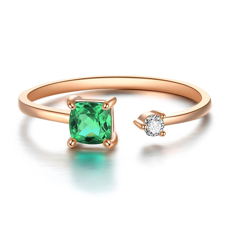 Rose Gold 18k 0.25ct Emerald 0.03ct Moissanite Adjustable Size Ring