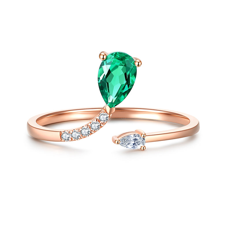 18K Gold Snake Design Synthetic Emerald Ring with Moissanite
