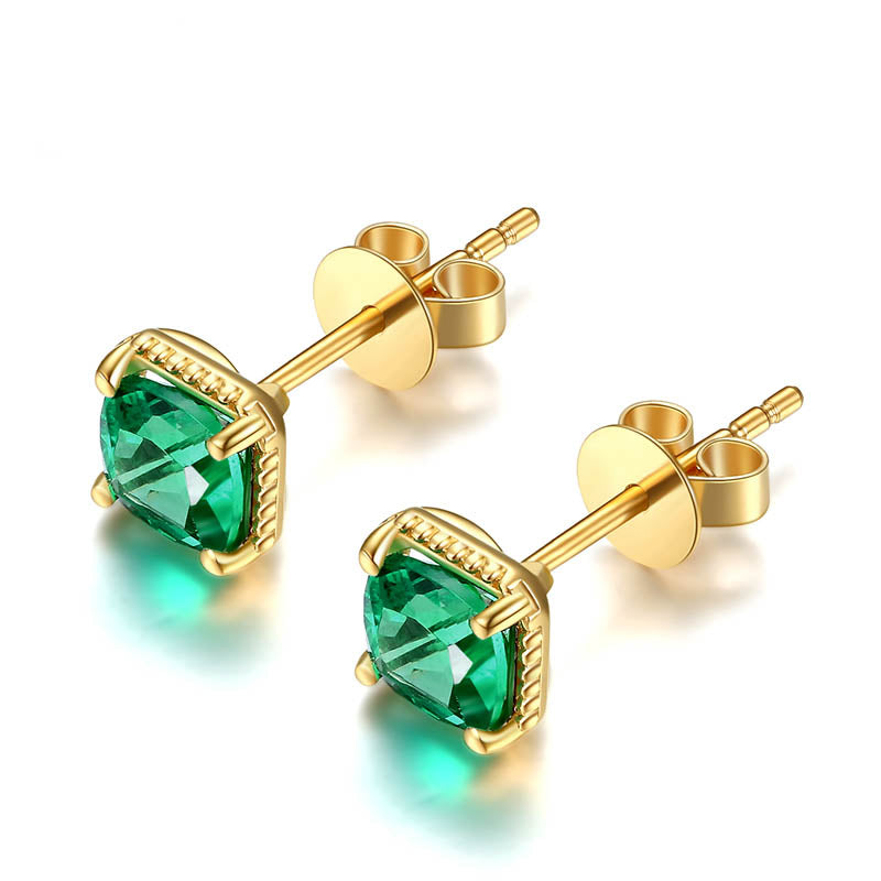 18k Yellow Gold 0.85ct Each Square Emerald Earrings