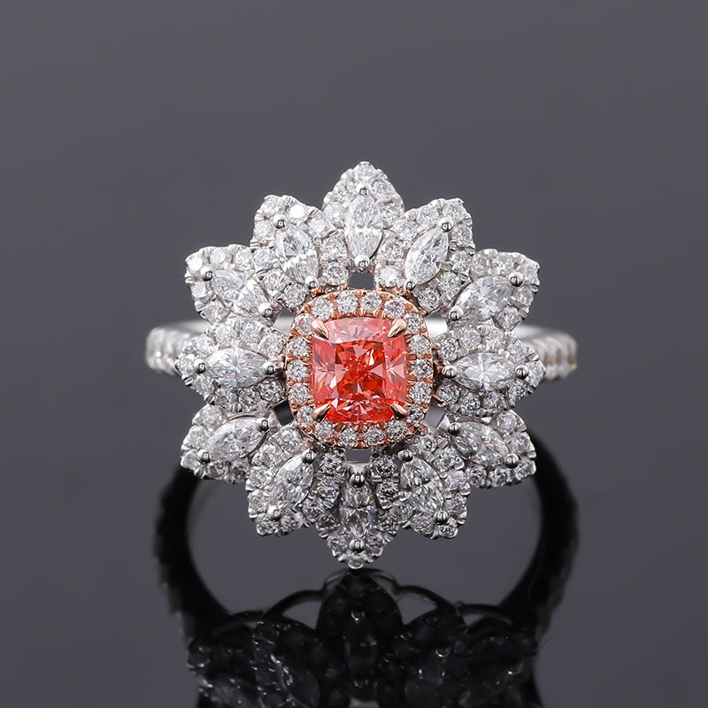 Haute Couture Ring in 18k White Gold Lab-Grown Pink Diamond 0.55ct Cushion Ring Wedding Ring Luxury Jewelry