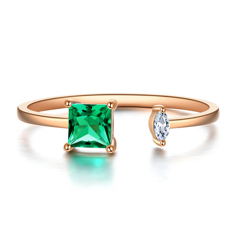 18K Yellow Gold Synthetic Emerald Marquise Moissanite Adjustable Ring