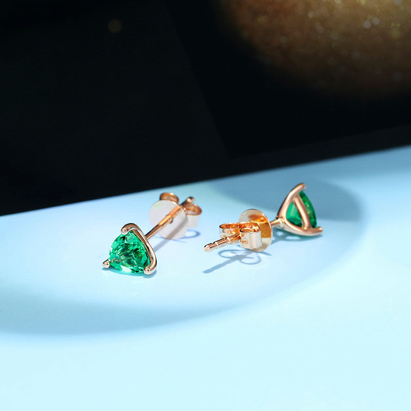 18K Gold Trilliant Cut Emerald Earring Studs