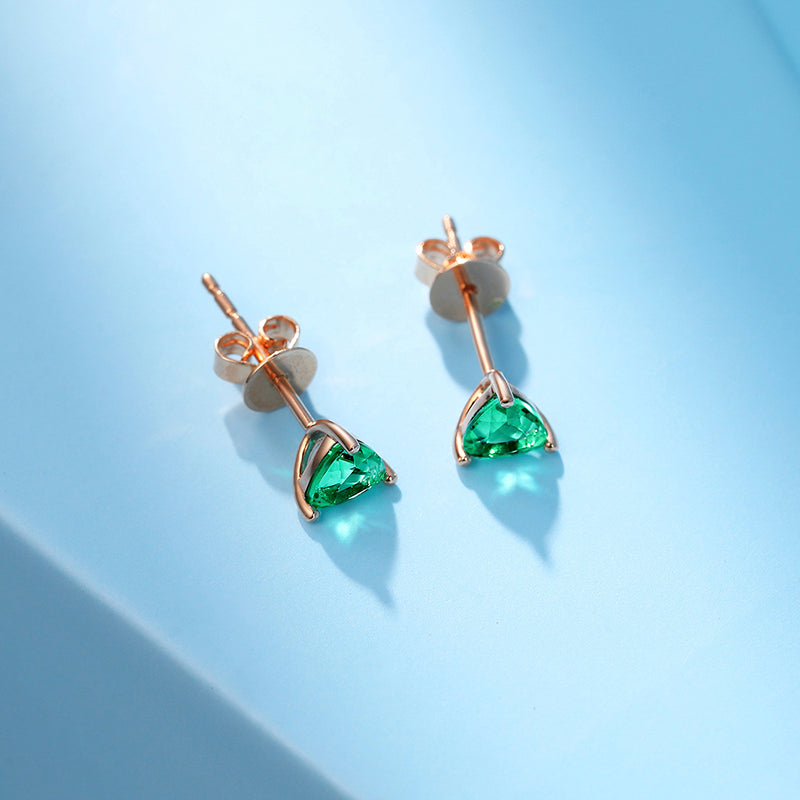 18K Gold Trilliant Cut Emerald Earring Studs