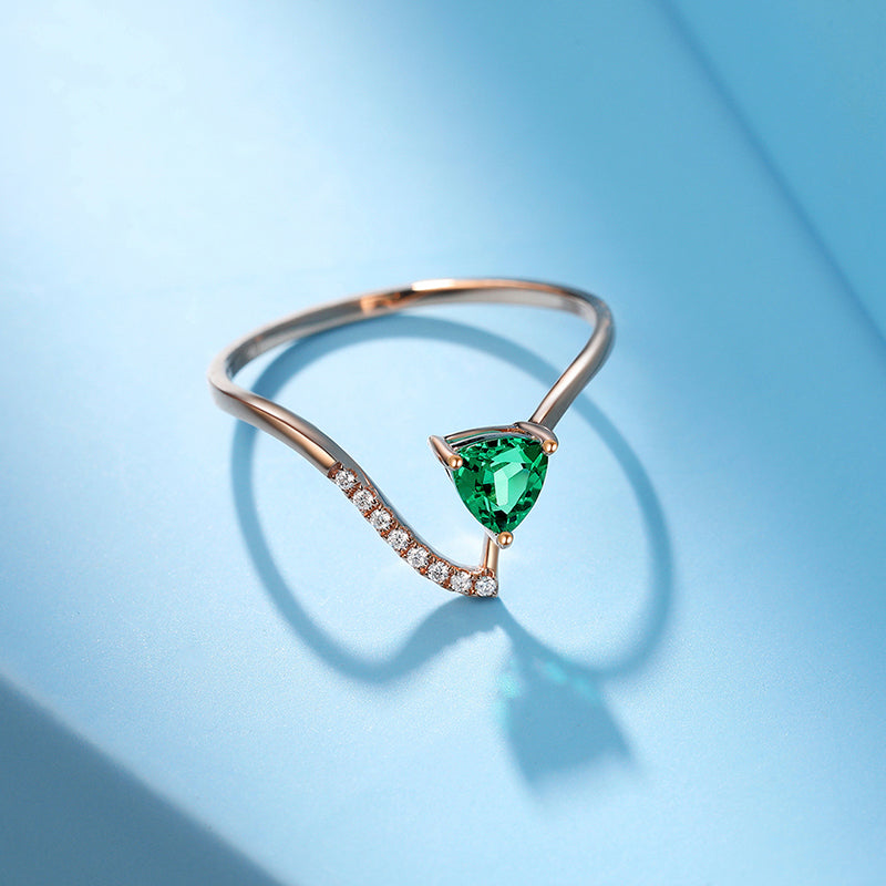 18K Gold Adjustable Emerald Ring Gift to Girl