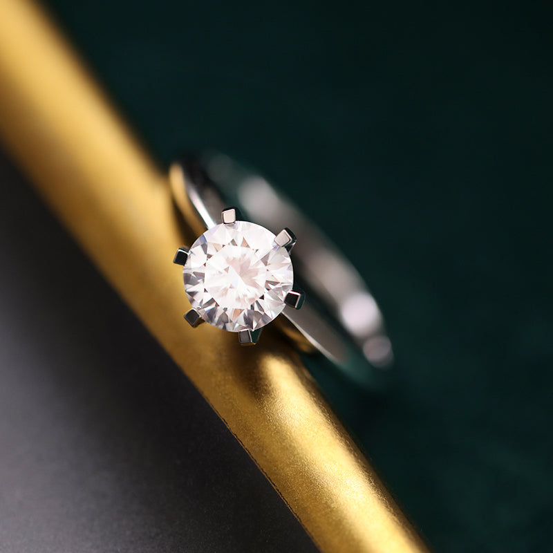 18K  White Gold Six Prong Petite Moissanite Wedding Ring