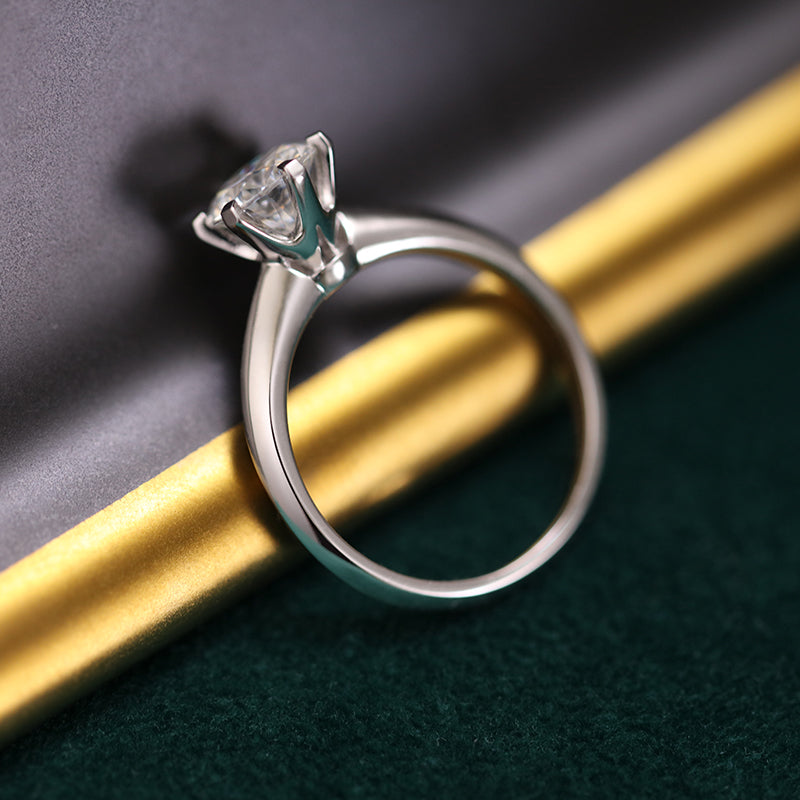 18K  White Gold Six Prong Petite Moissanite Wedding Ring
